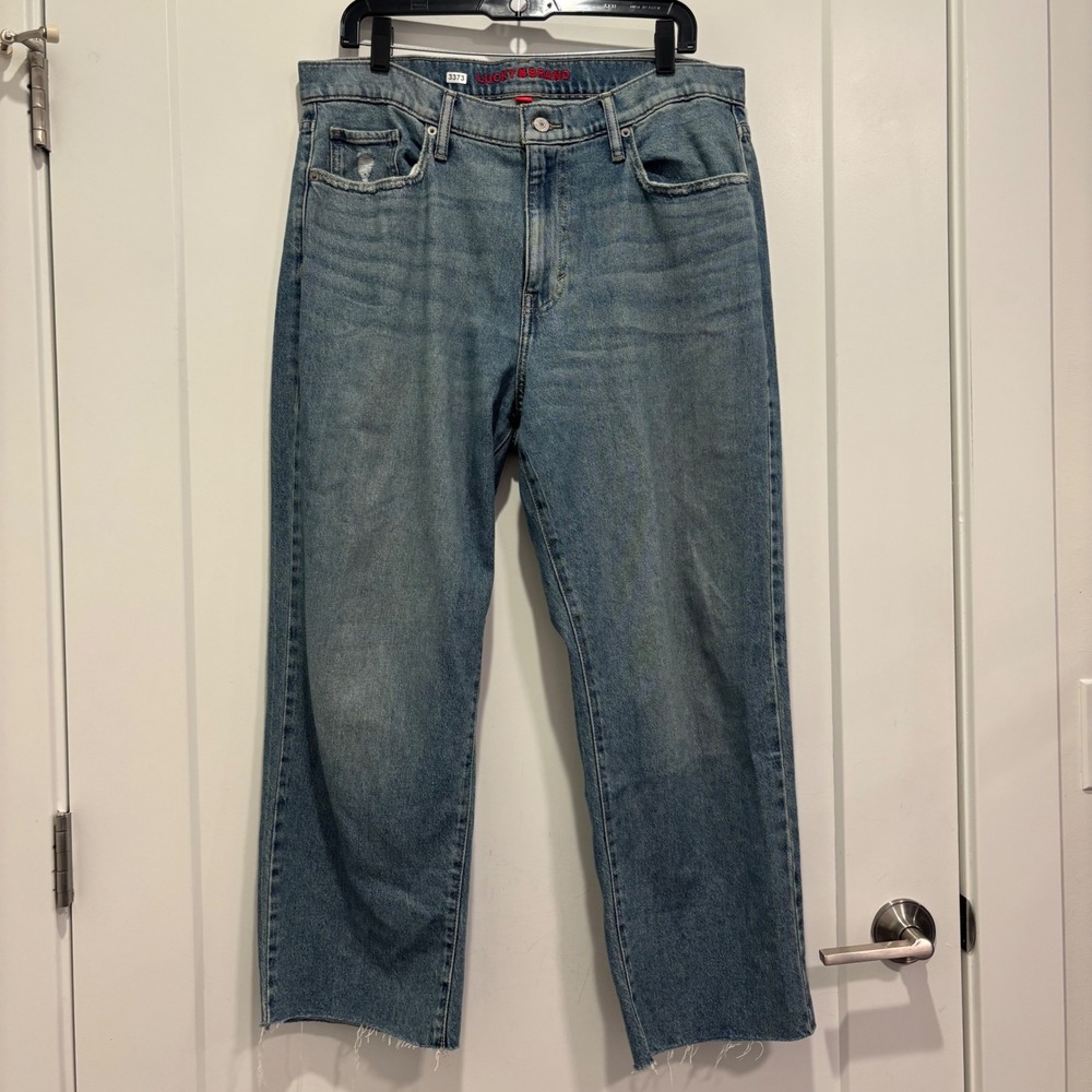 Lucky Brand 90s Loose High Rise Crop Jeans Medium Wash Raw Hem Size 12/31